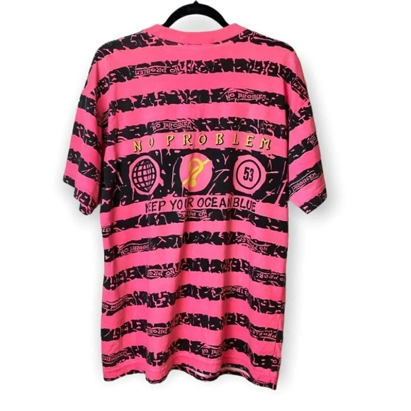 No Problem  Vintage 90's Men's/Unisex Pink & Black Short Sleeve Tee Shirt - Picture 4 of 7